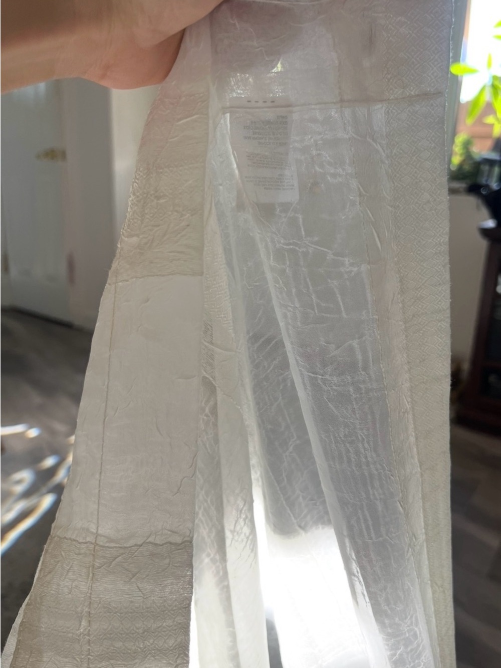 3 Pc Sheer Crush Window Beige Curtain 2 Panel and 1 Scarf  Rod Pocket - Picture 3 of 7